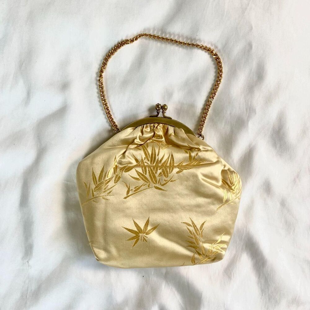Vintage Gold Satin Short Chain Mini Evening Bag